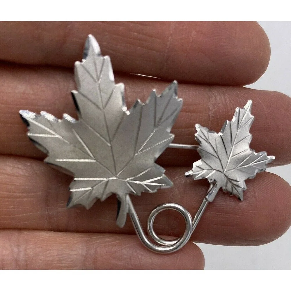 Sterling Silver Leaf Brooch Pin Forstner Hand Etched Fall 925 Gift